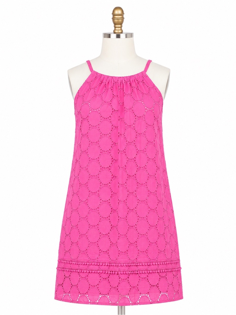 Women ' Hot Pink Eyelet Halter Dress